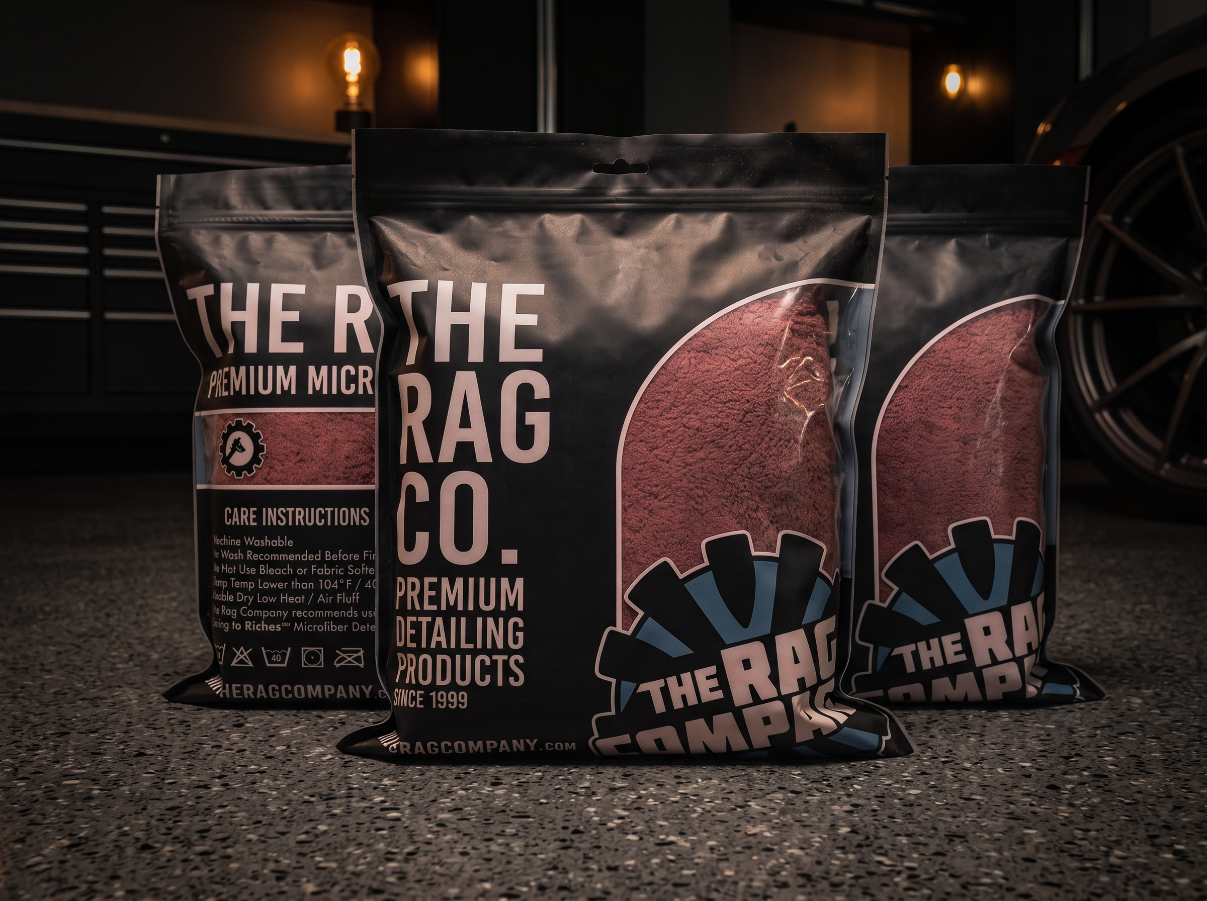 The Rag Company premium microfiber detailing cloths on display at Restoration Rods