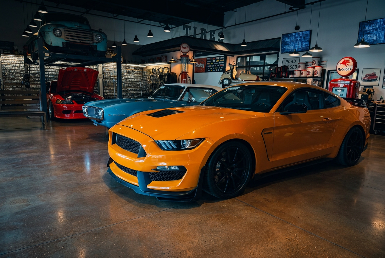 Restoration Rods showroom with classic and performance cars